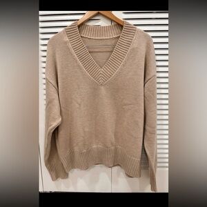 Women’s Long Sleeve Sweater Casual V Neck Ribbed Knit Chunky Pullover Size XL